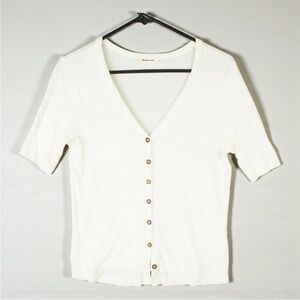 Marine Layer V Neck Button Cardigan Top Womens Small White Short Sleeve Sty14454